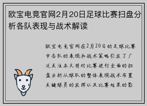欧宝电竞官网2月20日足球比赛扫盘分析各队表现与战术解读